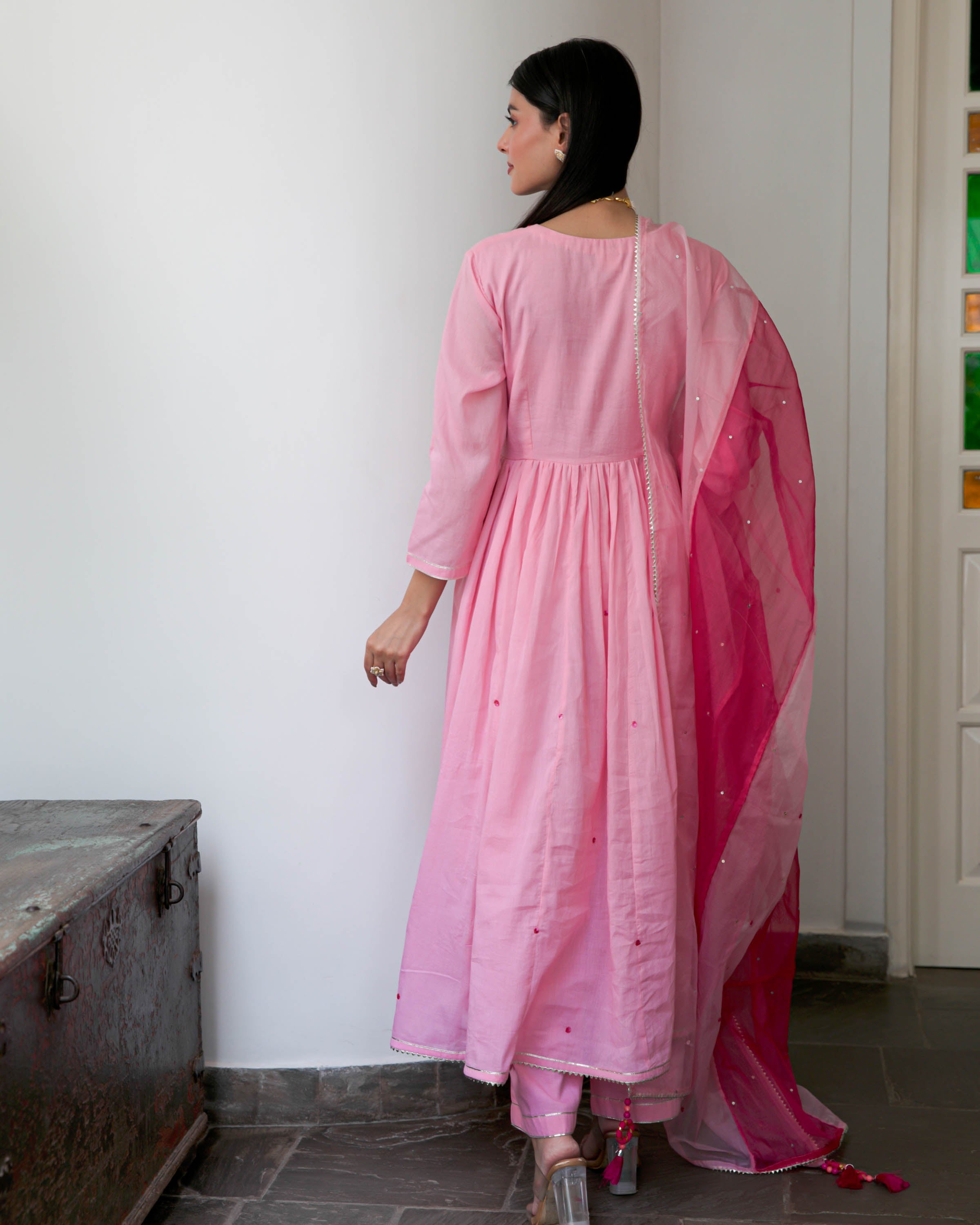 Shaded Pink Cotton Suit Set