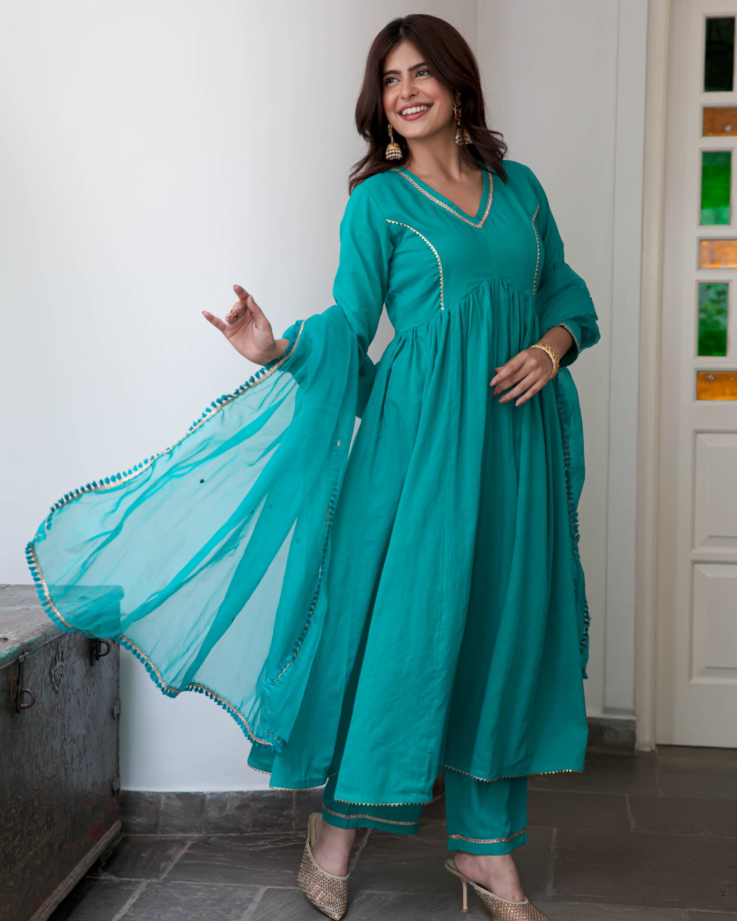 Seagreen Cotton Suit Set