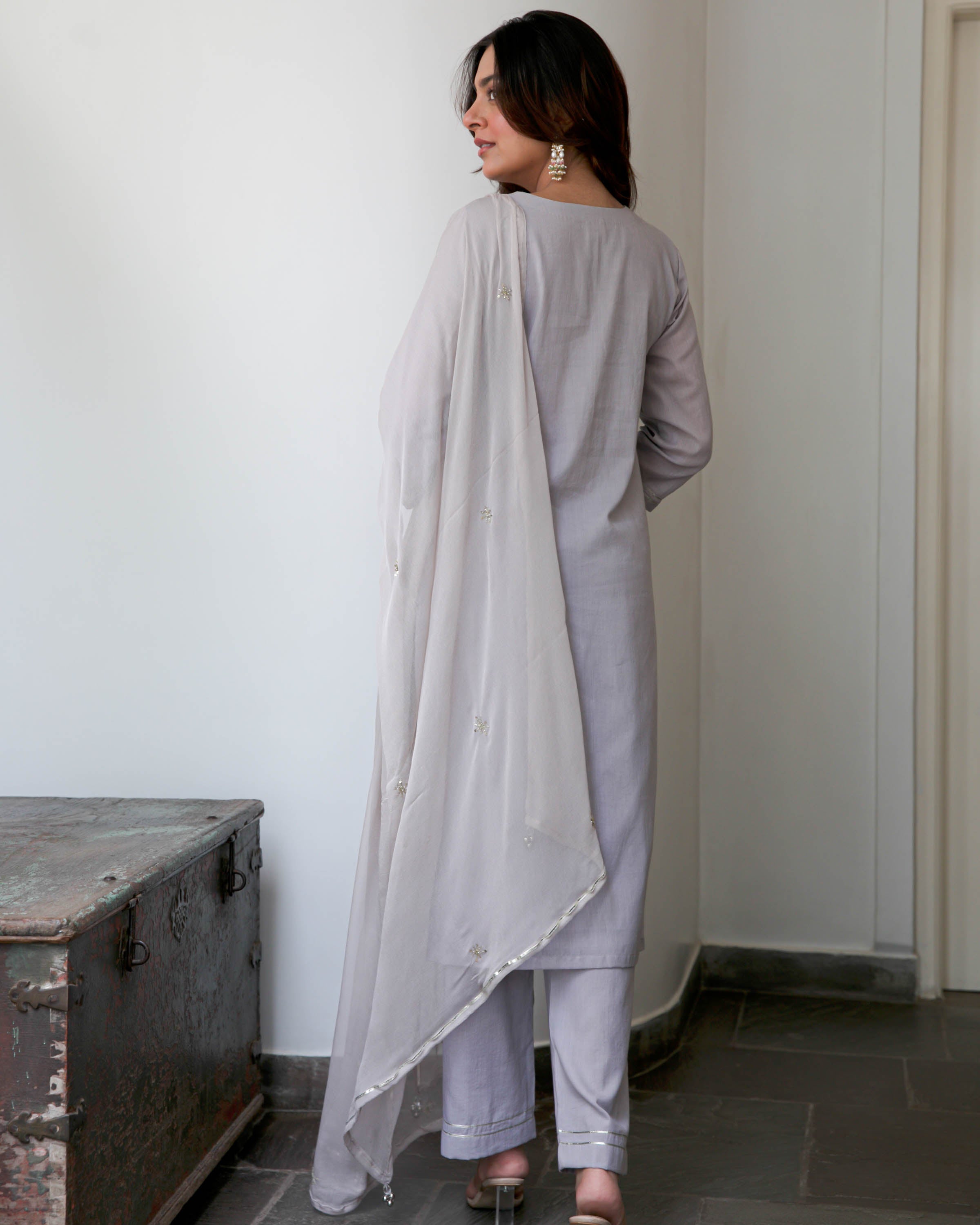 Grey Cotton Suit Set