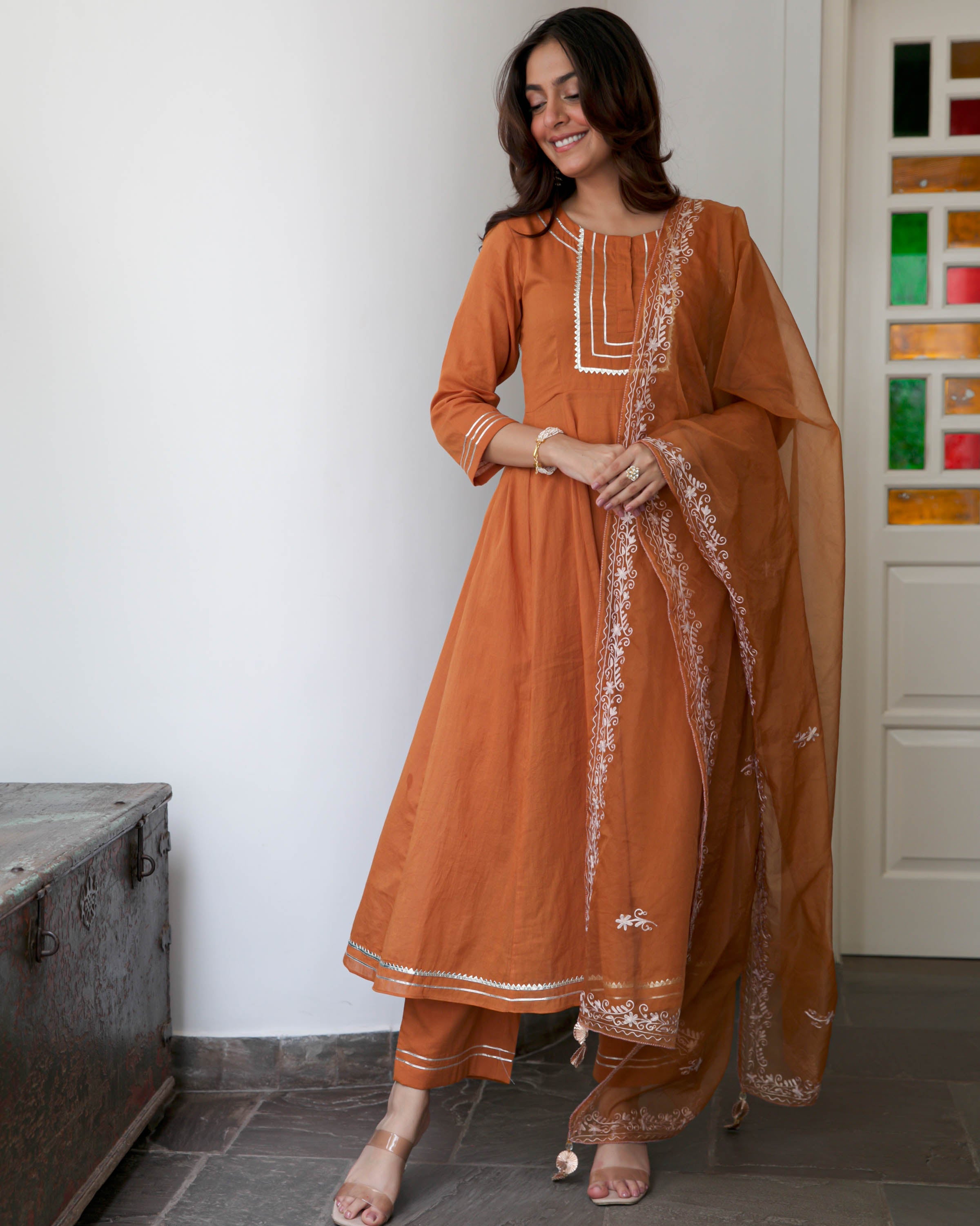 Rust Orange Cotton Suit Set