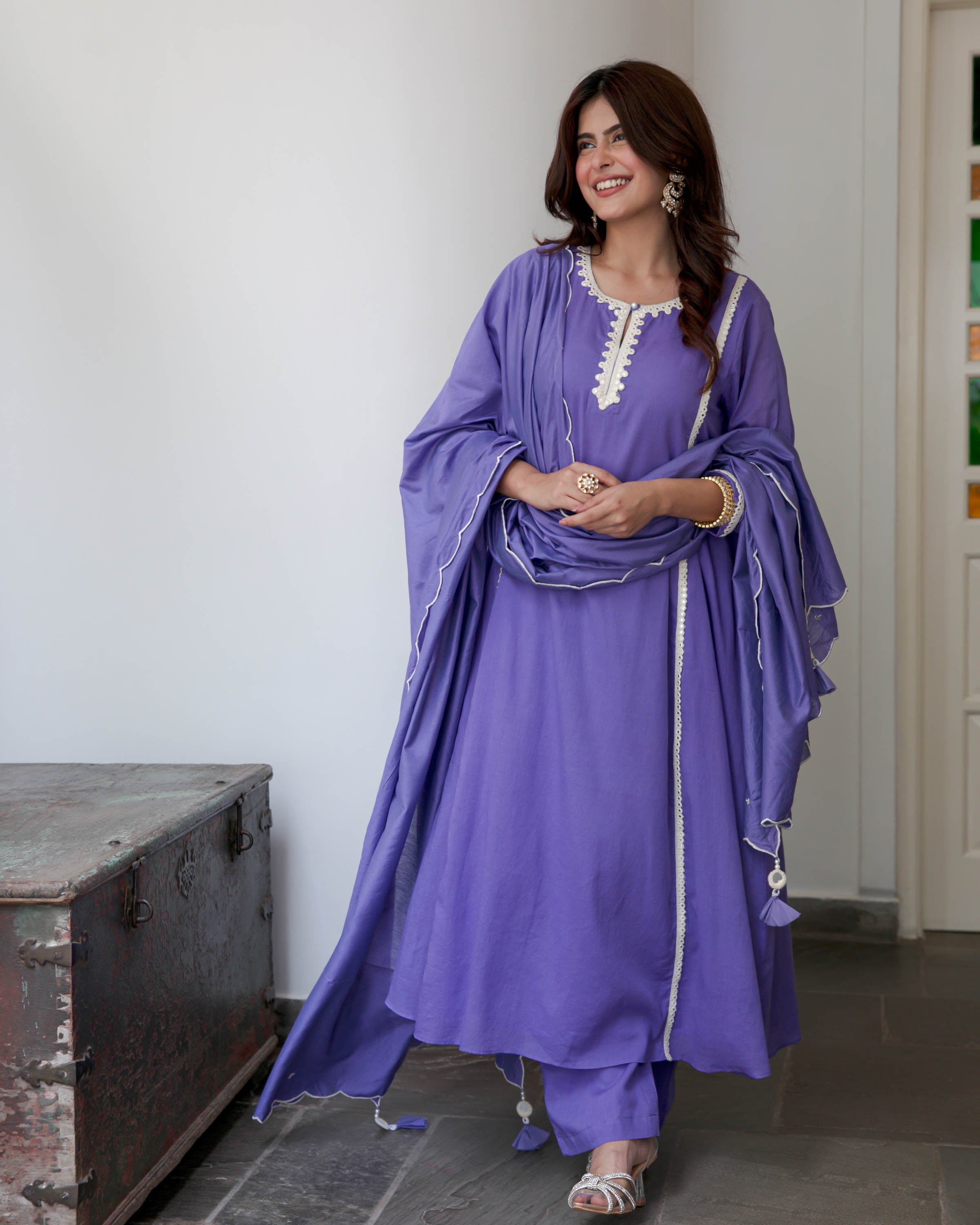 Purple Cotton Suit Set