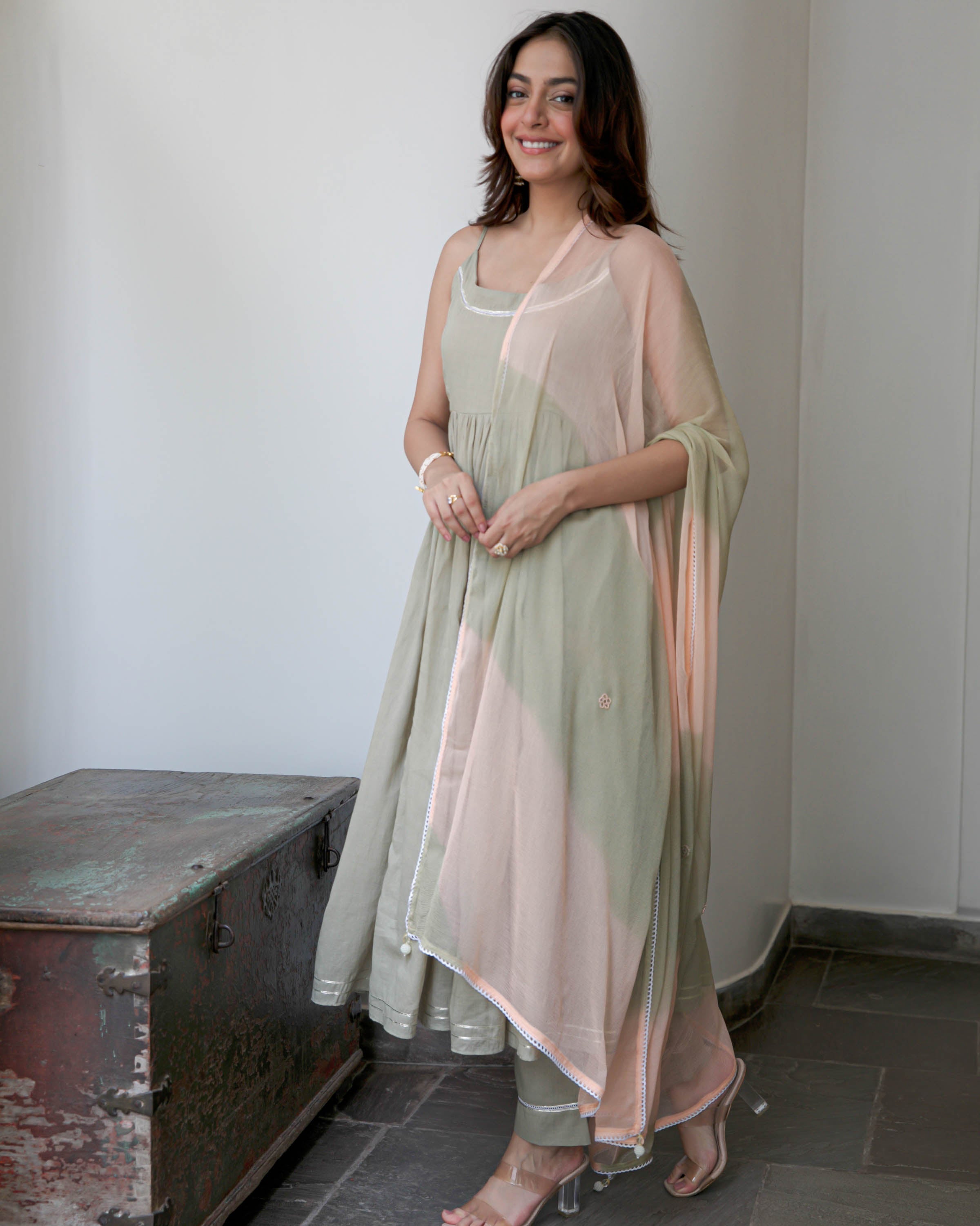 Peach Shaded Cotton Suit Set