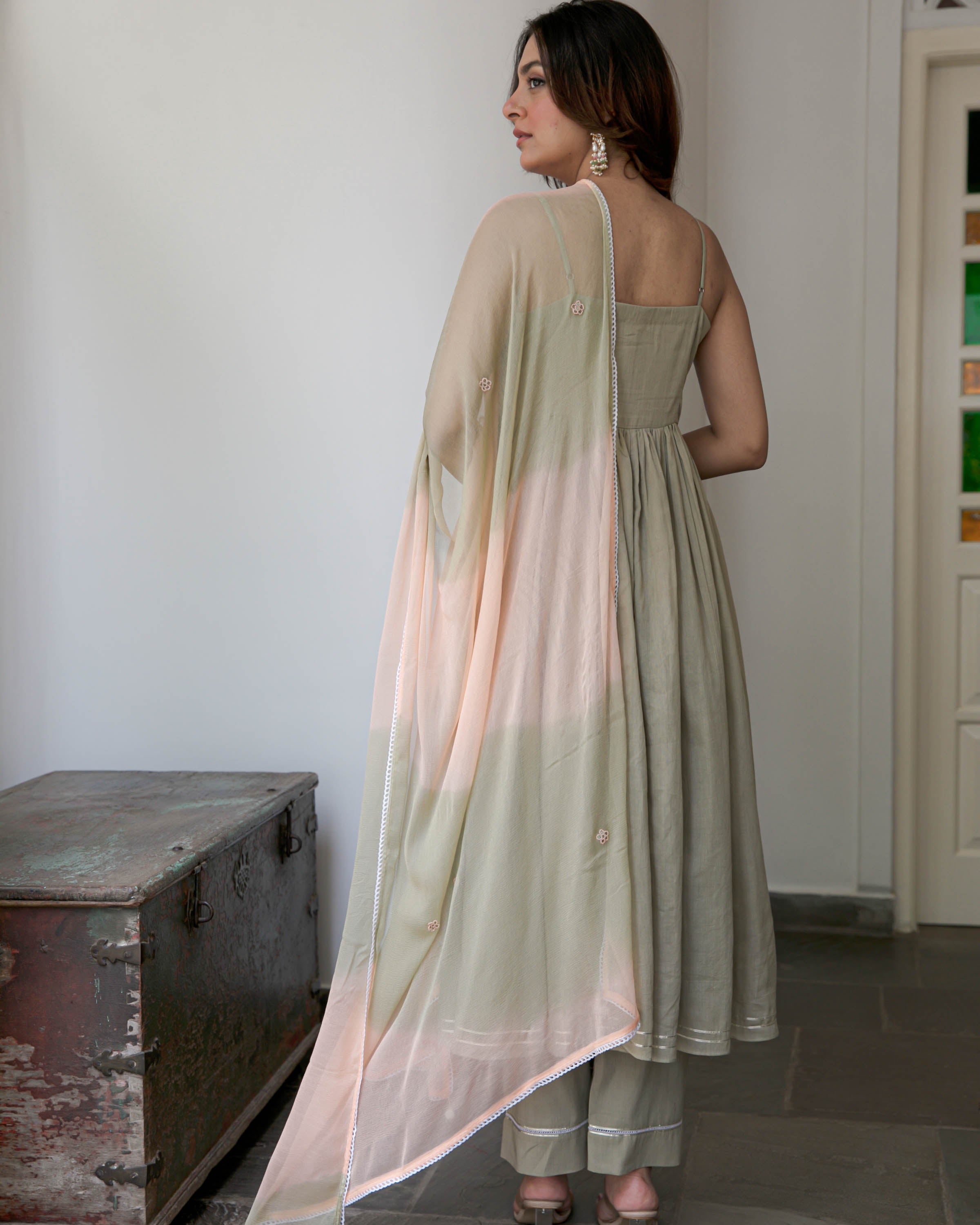 Peach Shaded Cotton Suit Set