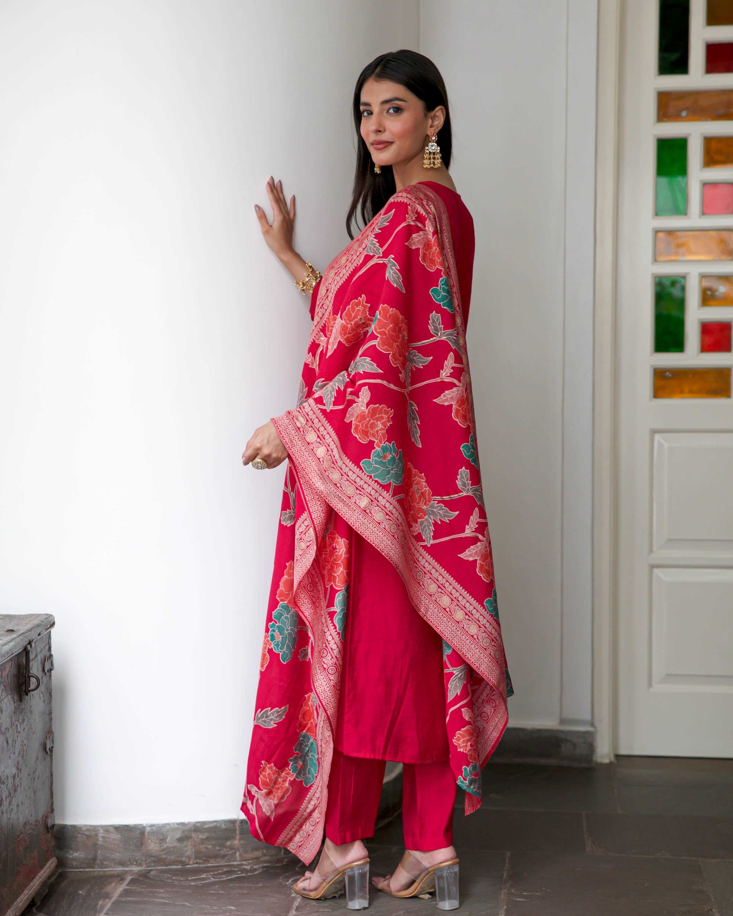 Hot Pink Embroidered Suit Set