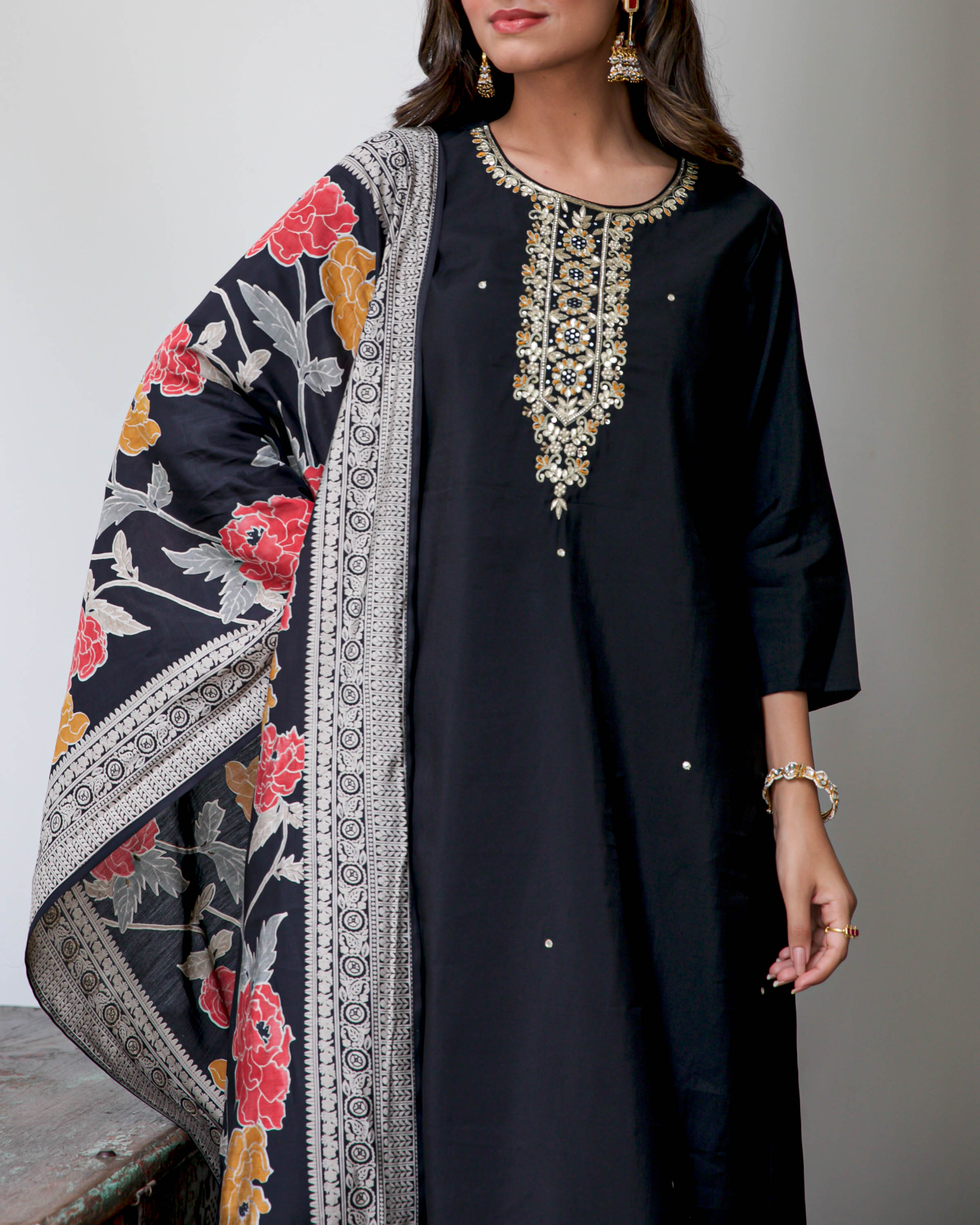 Black Embroidered Suit Set