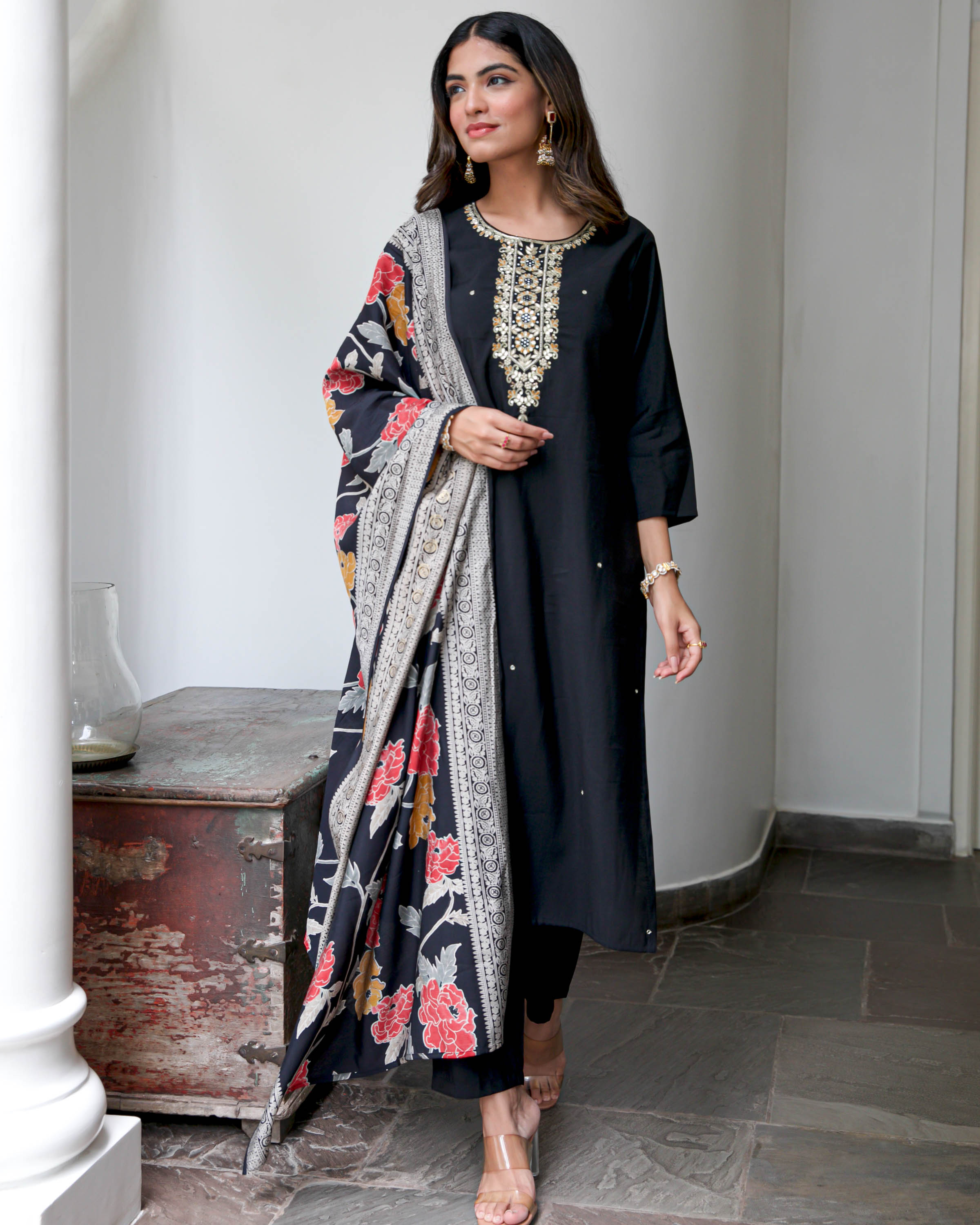 Black Embroidered Suit Set