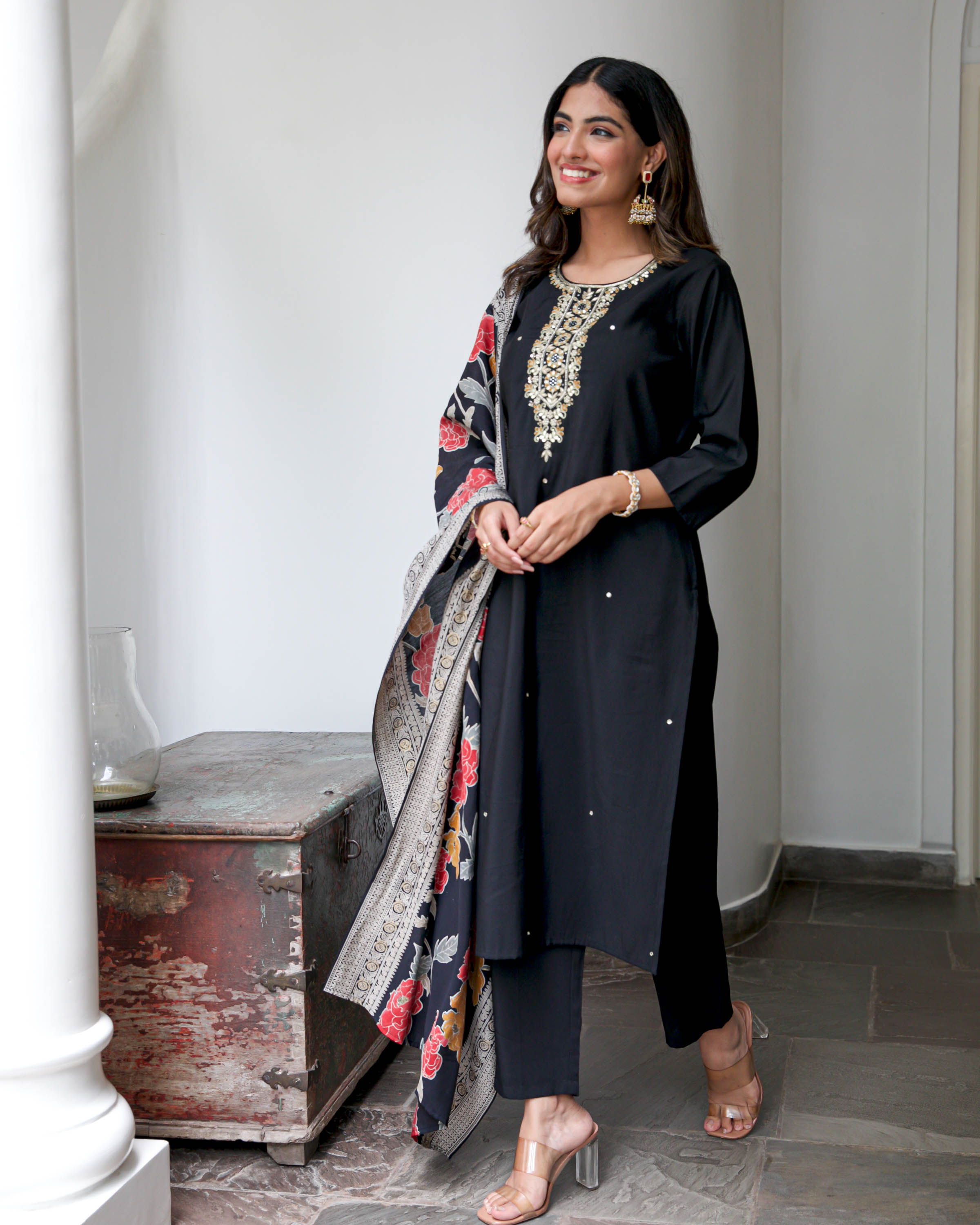 Black Embroidered Suit Set