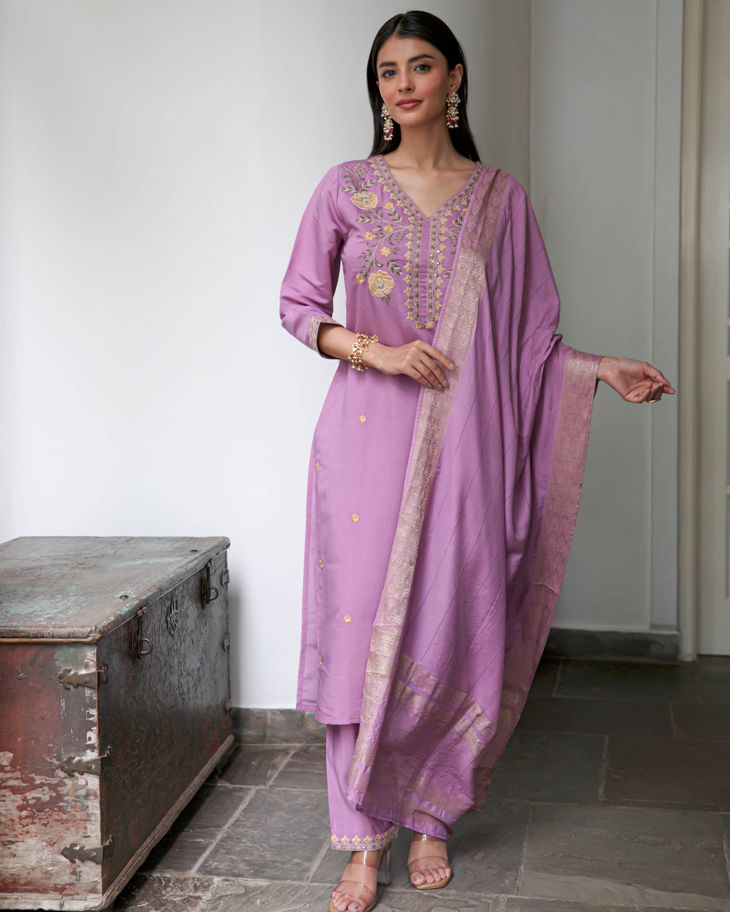 Lilac Embroidered Suit Set