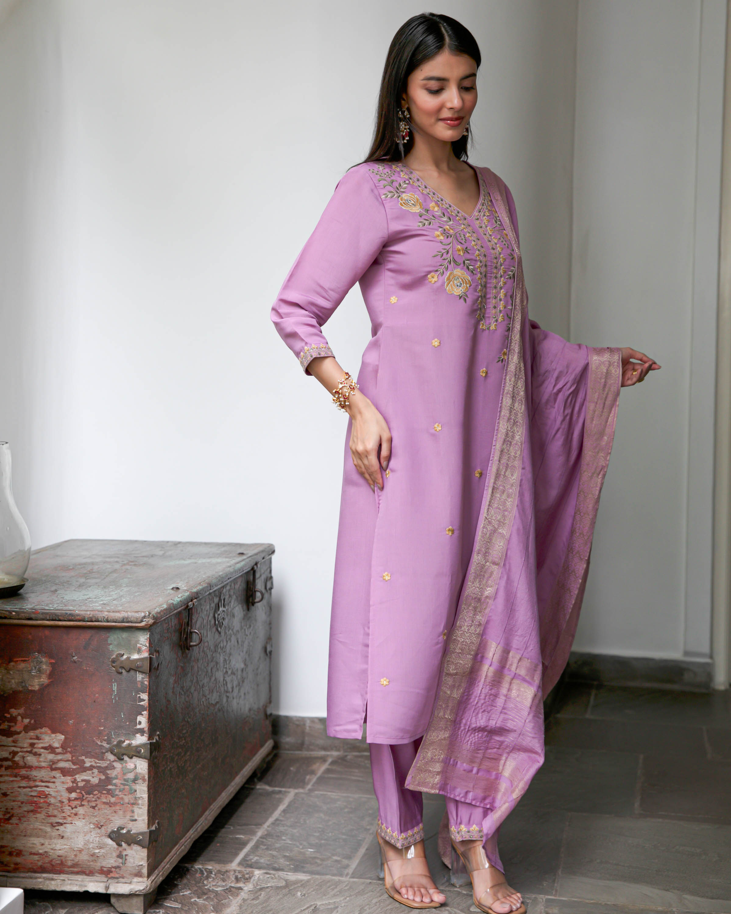 Lilac Embroidered Suit Set