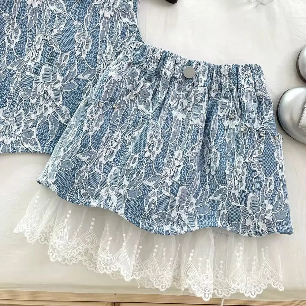 Girls Blue Lace Designer 2 Pcs Set