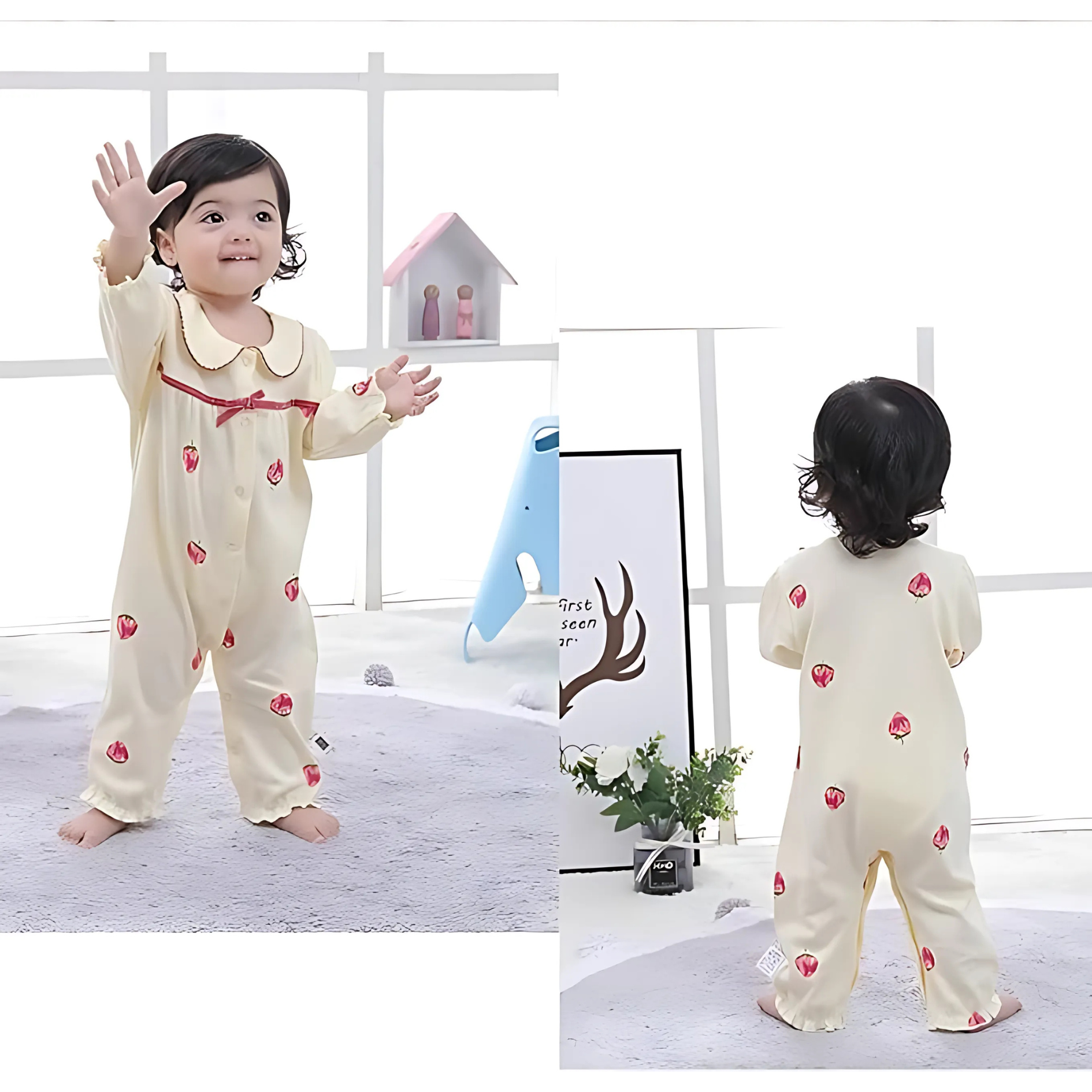 Strawberry Printed Baby Girls Romper