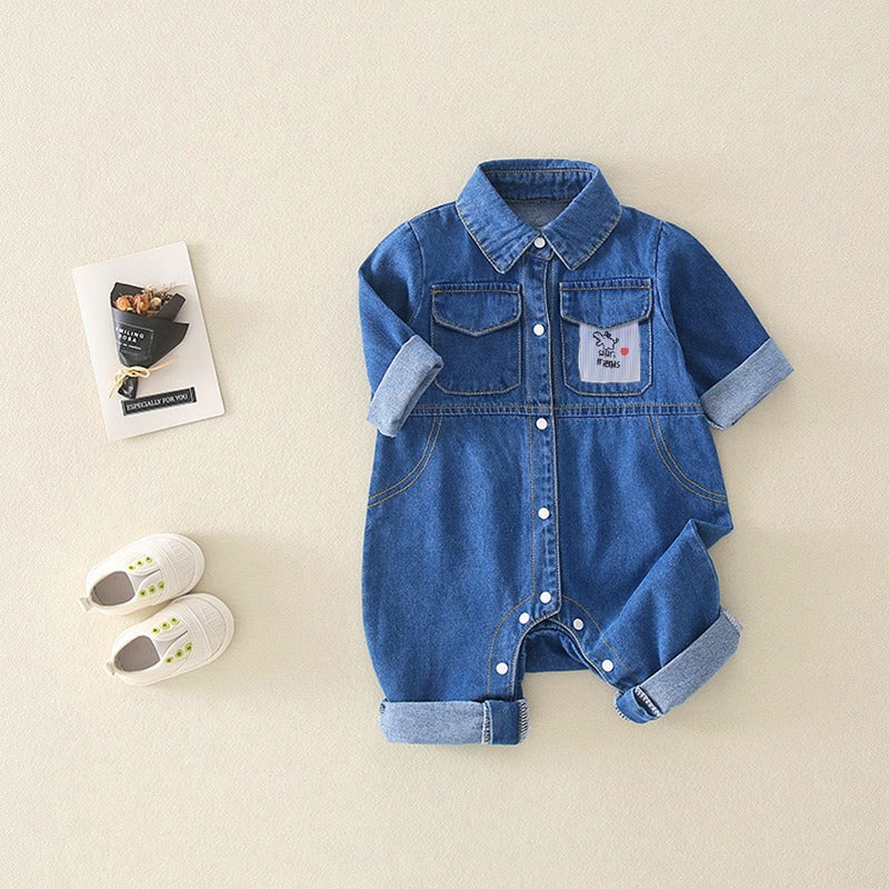 Classic Safari Baby Boys and Girls Denim Jumpsuit