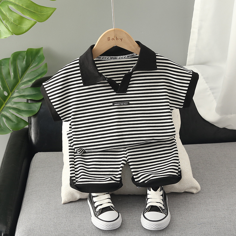 Collared Boys and Girls Striped Tshirt and Shorts Set