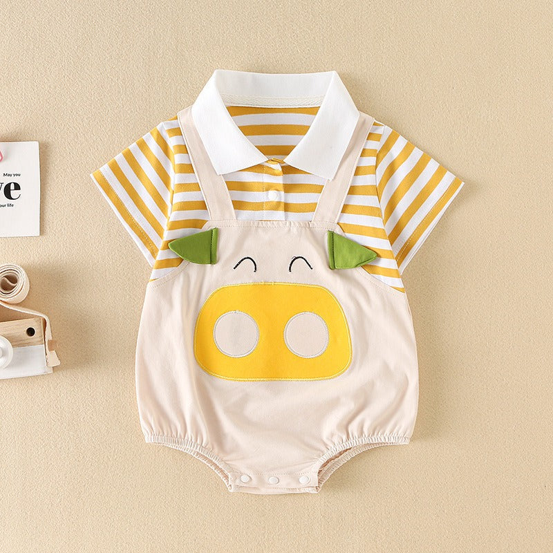 Striped Dungaree Baby Boys Romper