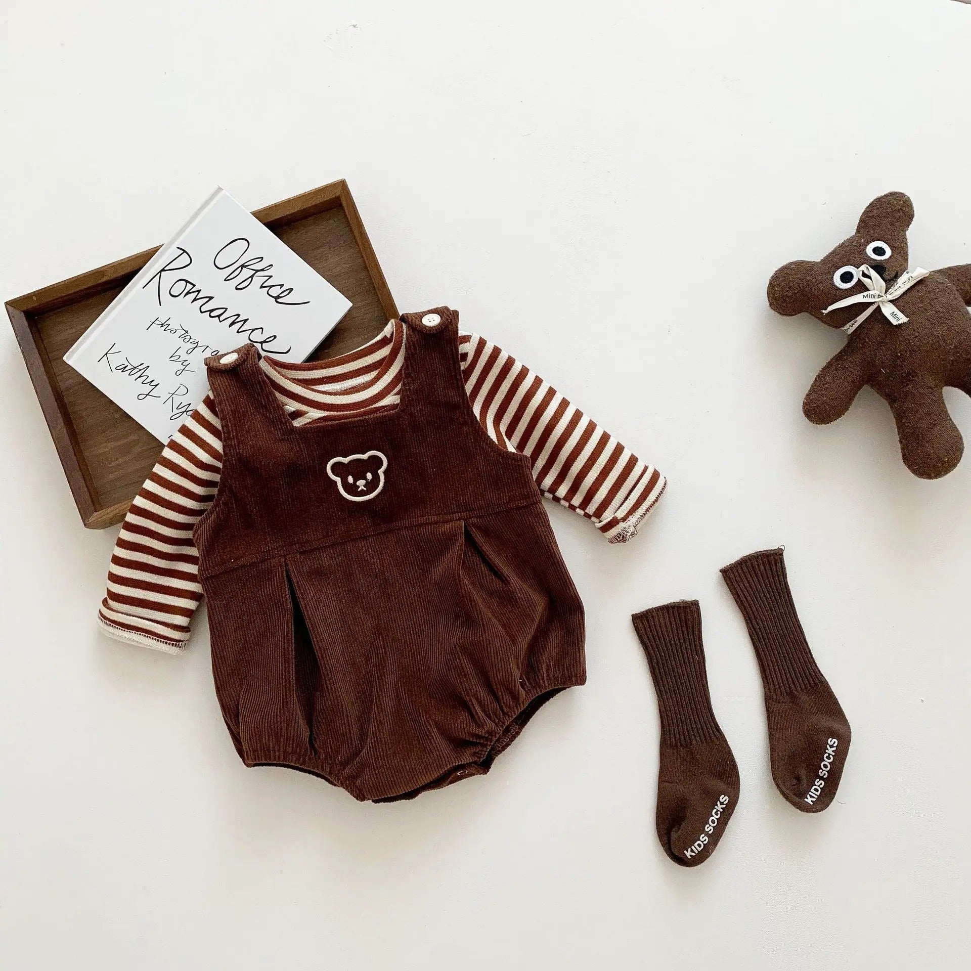 Corduroy Boys and Girls Dungaree Romper Set