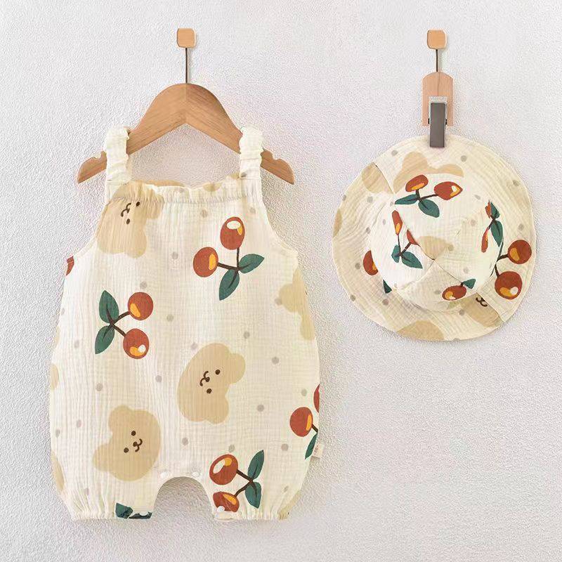Cotton Gauze Newborn Girls Jumpsuit
