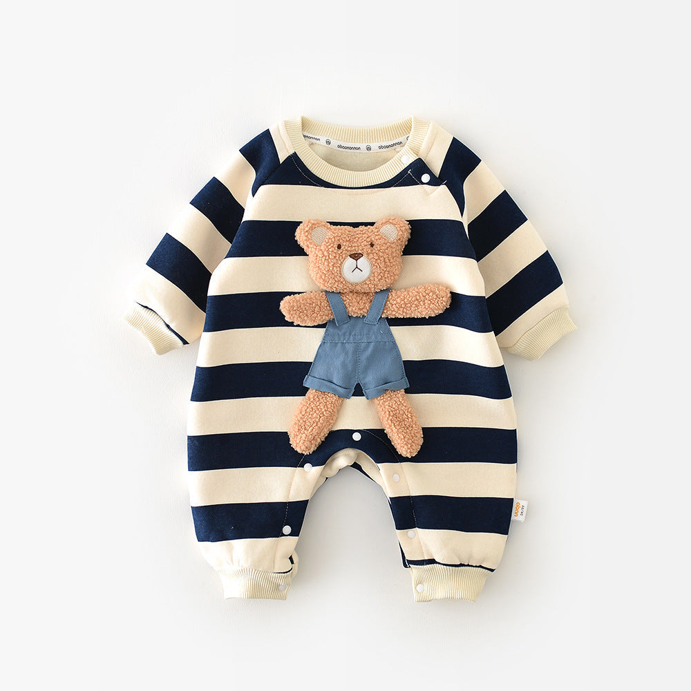 Cozy Striped Baby Boys Girls Teddy Bear Romper