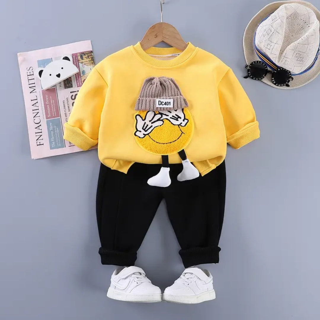 Cute 3D Emoji Sweatshirt and Bottom Boys Set