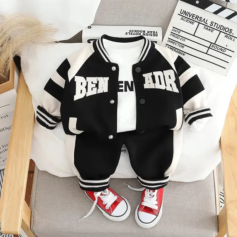 Boys Black Varsity Jacket Outfit Set