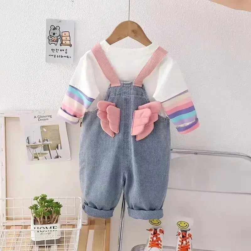 Girls Colorful Striped Dungaree Set