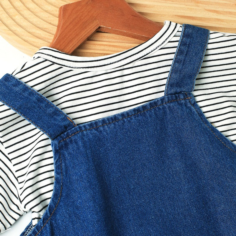 Denim Teddy Two-Piece Baby Boys Girls Romper