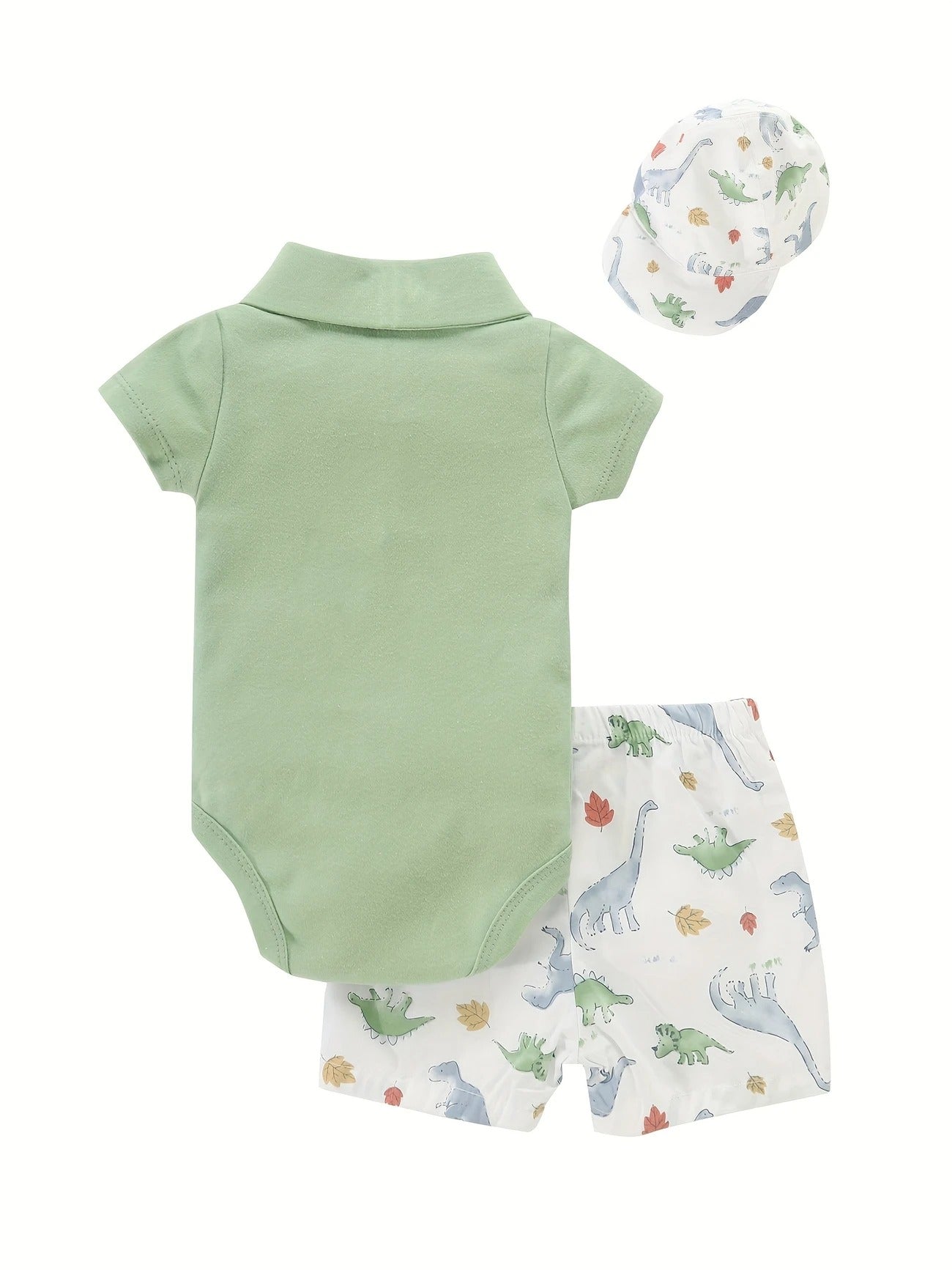 Dino Fun Baby Boy Romper Shorts & Hat Set