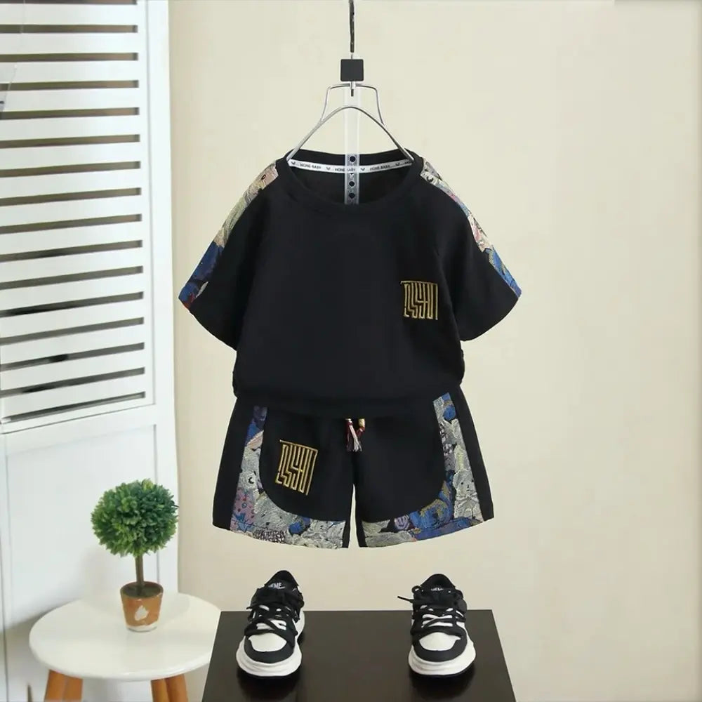 Boys Black Designer 2 Piece Set