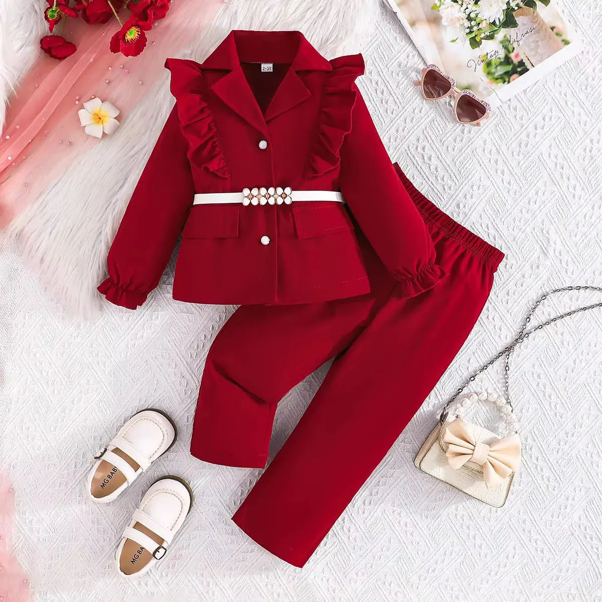 Girls Red Elegant Co-ord Set