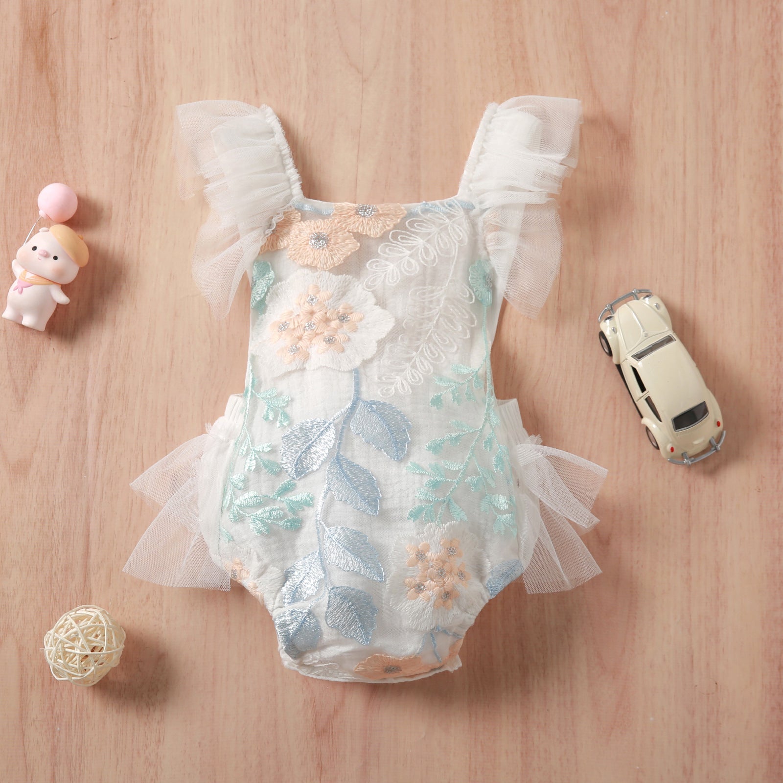 Embroidered Baby Girls Party Romper