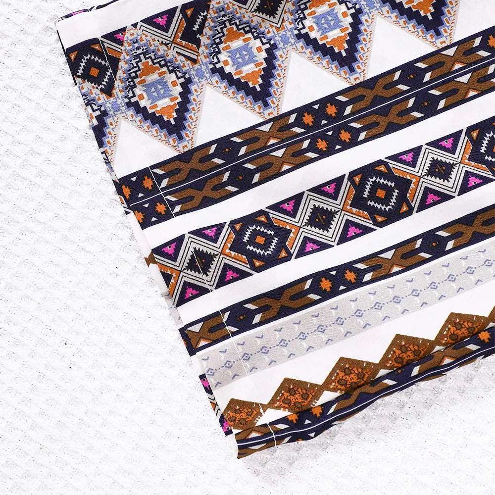 Girls Blue Strap Layered Top And Printed Pants