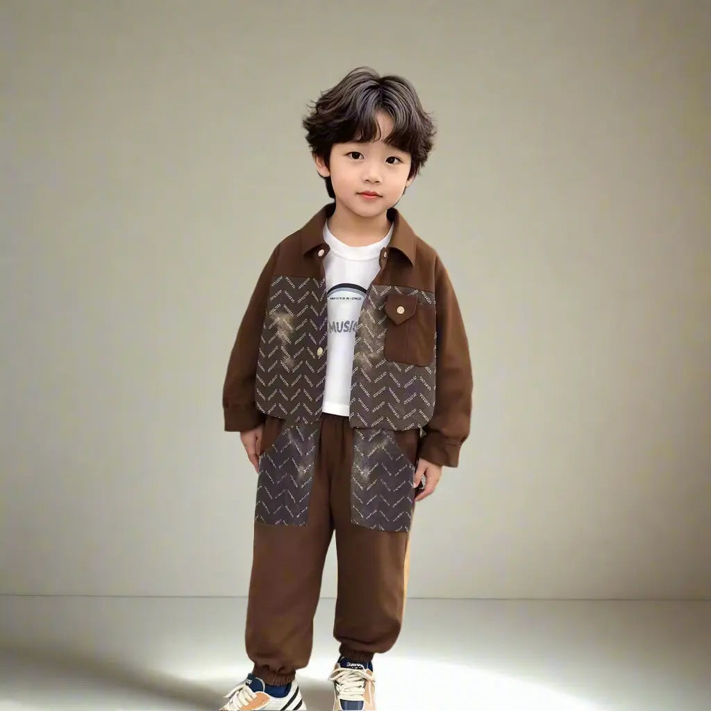 Boys 3 Piece Designer Brown Set