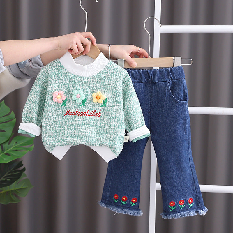 Flower Girls Top and Flare Jeans Set