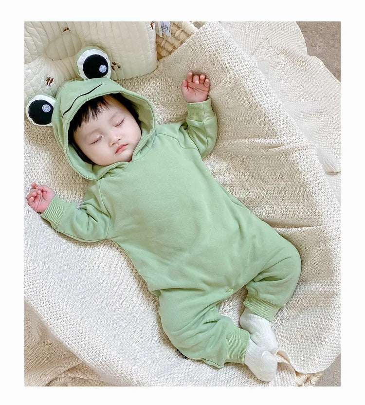 Frog Eyes Hooded Baby Boy and Girl Onesie
