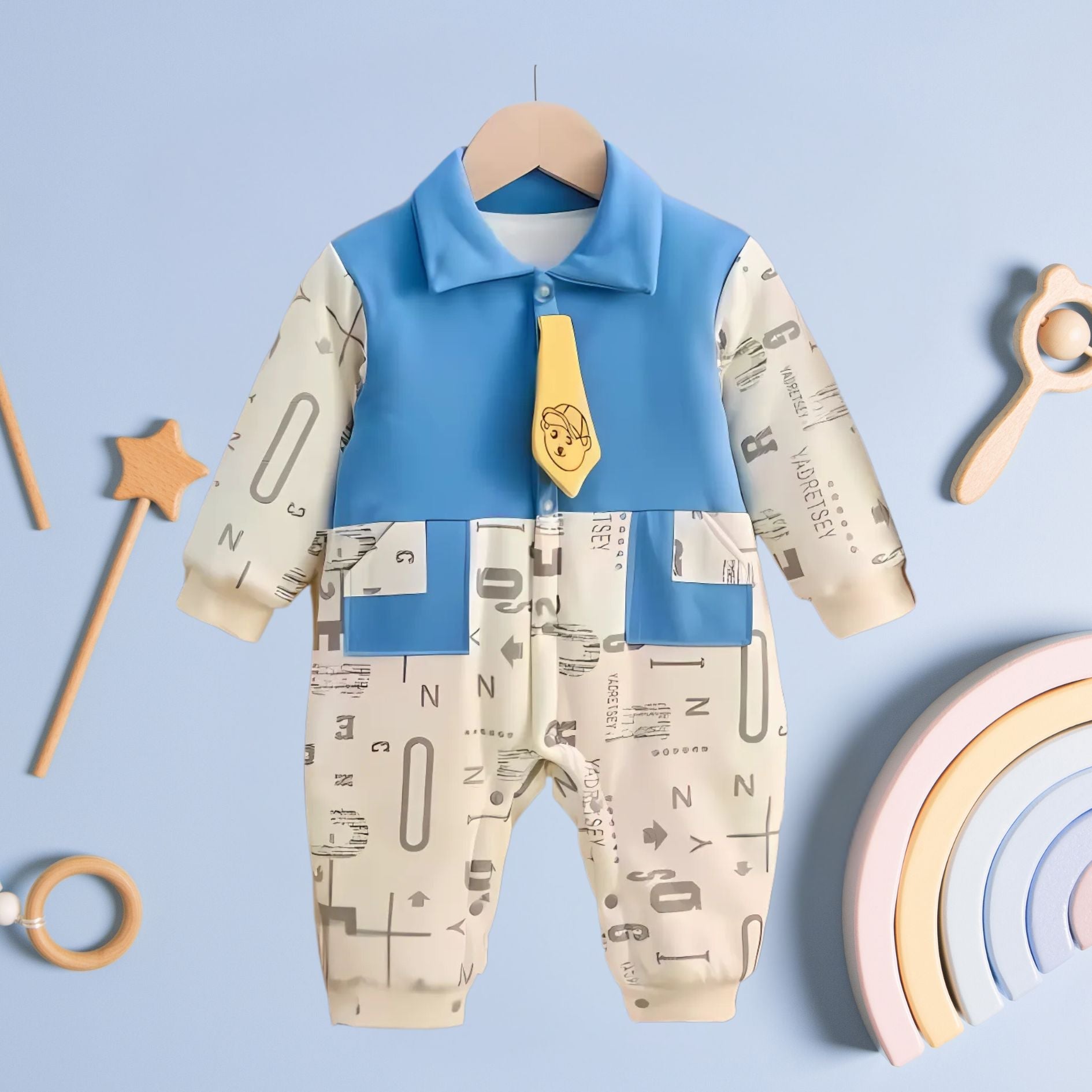 Funky Cartoon Baby Boys Romper with Tie