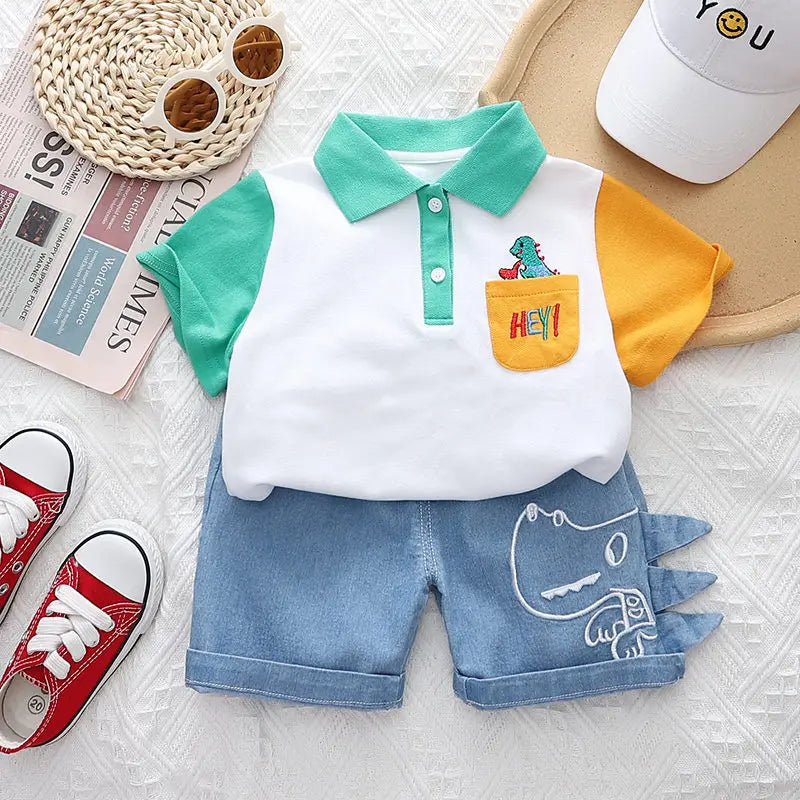 Hey Dino Shorts with Bright T-shirt Boys Set
