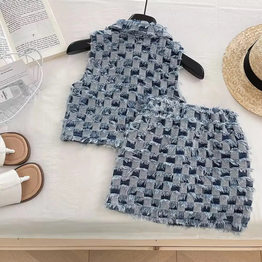 Girls Denim Top And Skirt Set