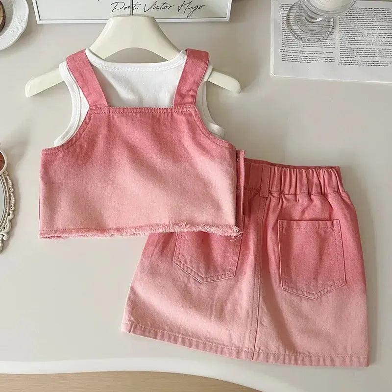 Girls Pink Denim 3 Pcs Set