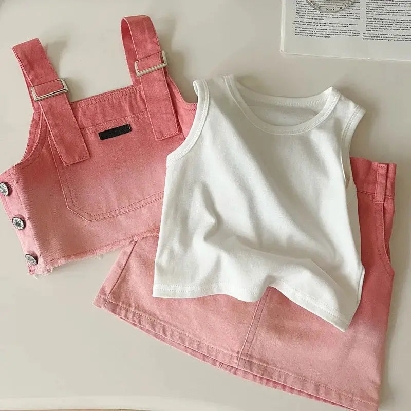 Girls Pink Denim 3 Pcs Set