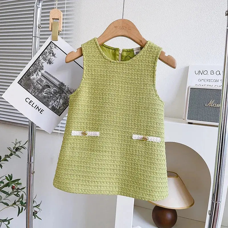 Girls Tweed Green Dress With Jacket