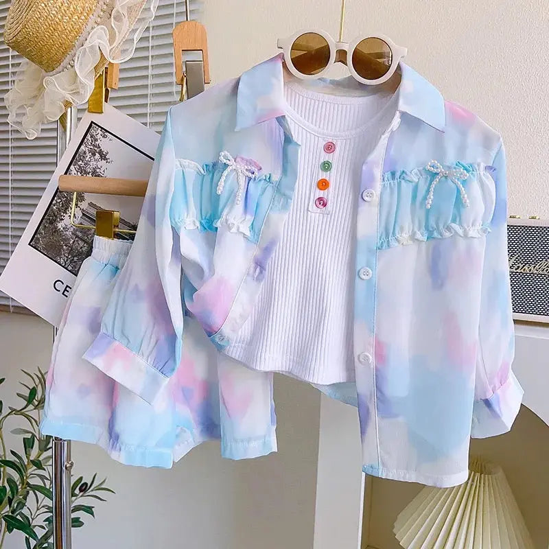 Girls Tie N Dye Ruffle Co-ord Set With Knitted Top