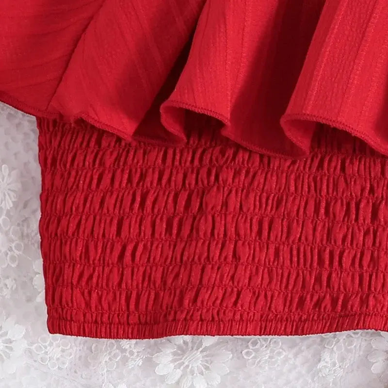 Girls Red Sleeveless Ruffle Top And Pant 2 Pcs Set