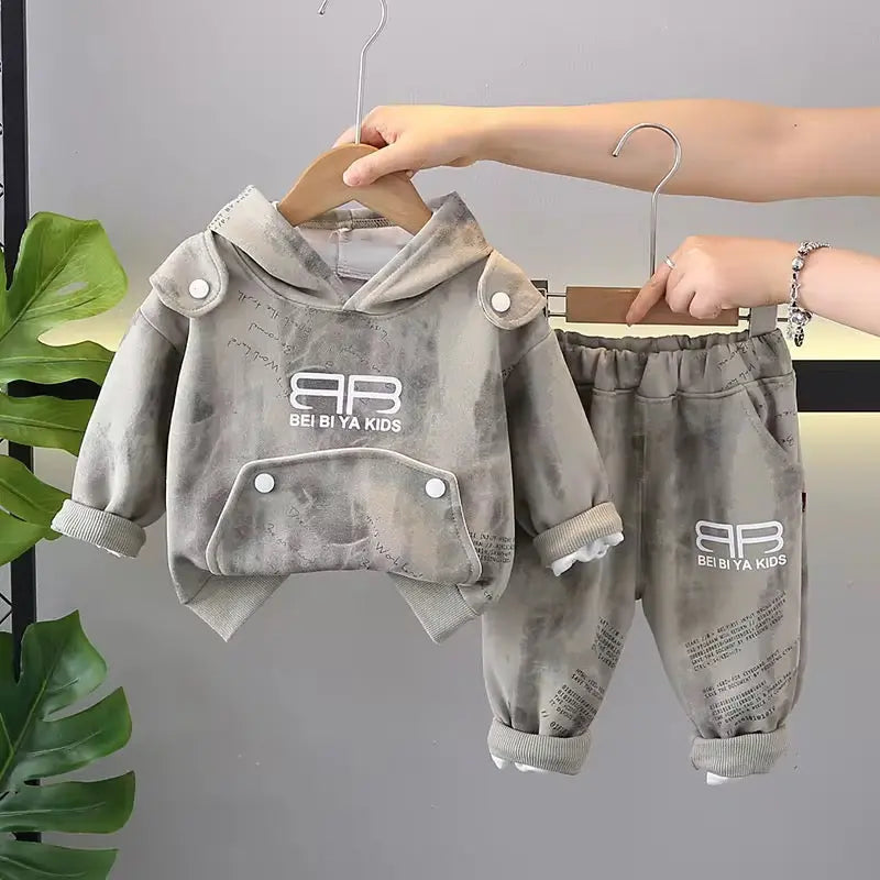 Boys Khaki Hoodie & Pants Outfit Set