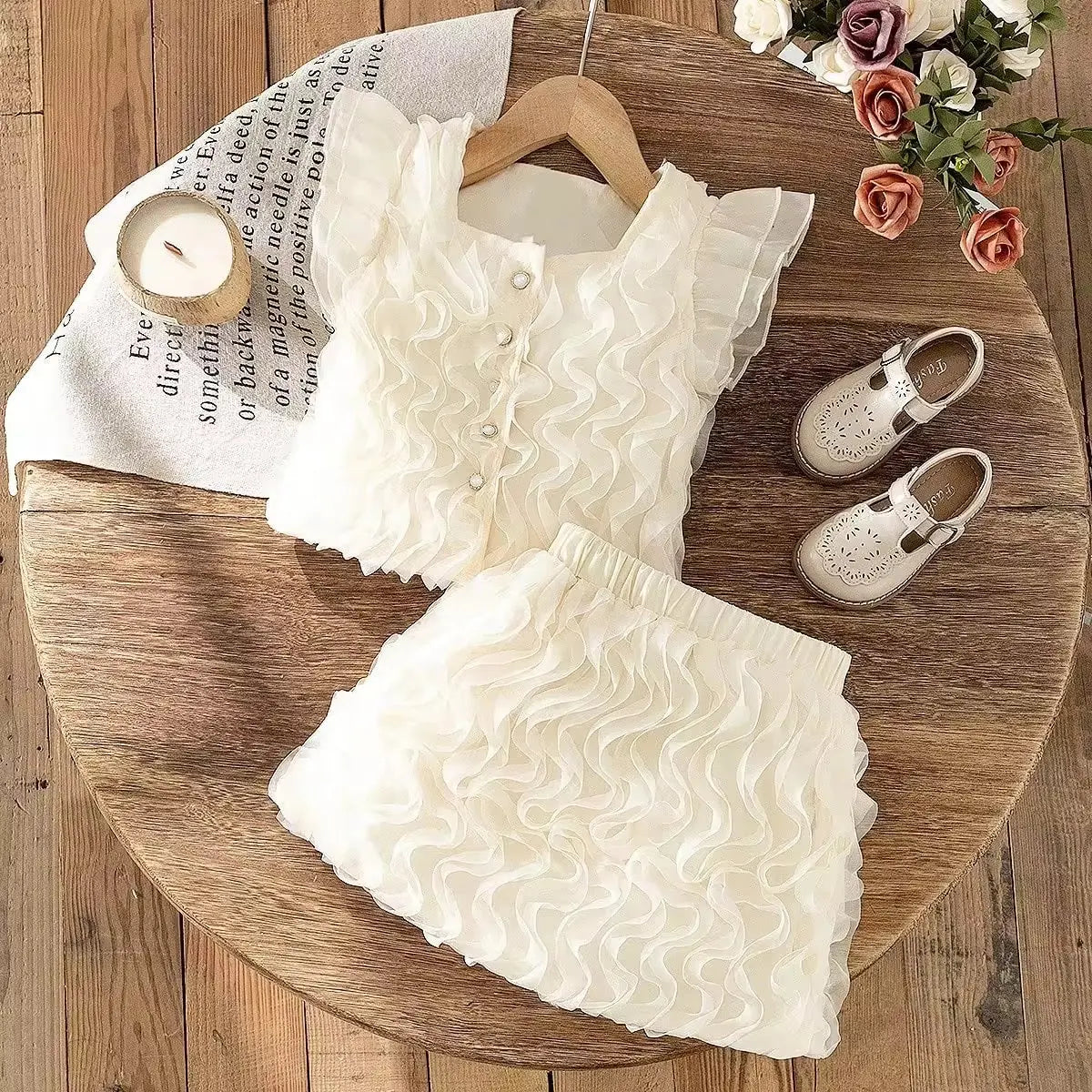 Girls Elegant Ruffle Top And Skirt 2 Pcs Set