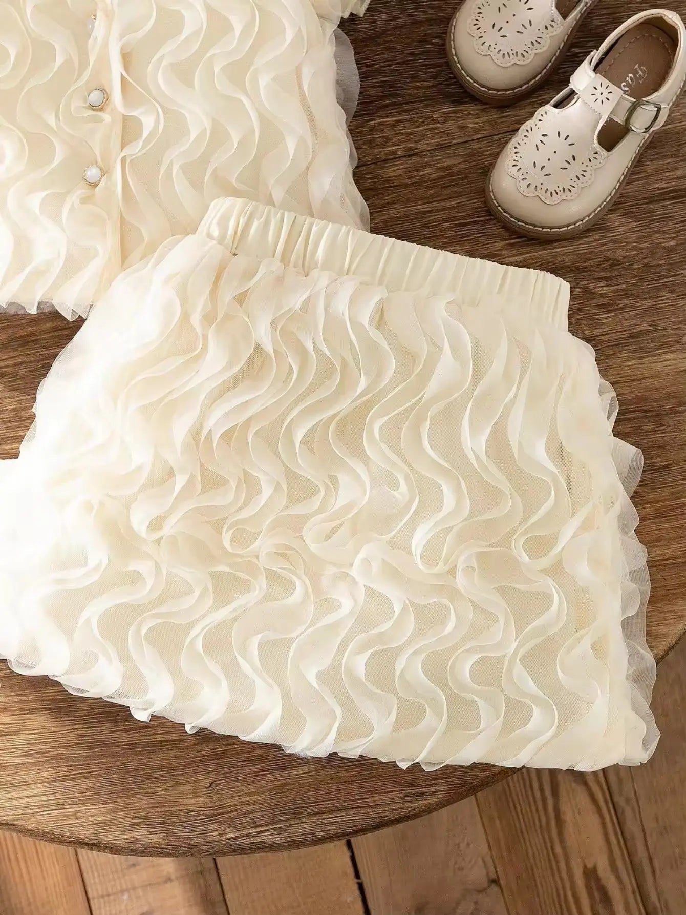 Girls Elegant Ruffle Top And Skirt 2 Pcs Set