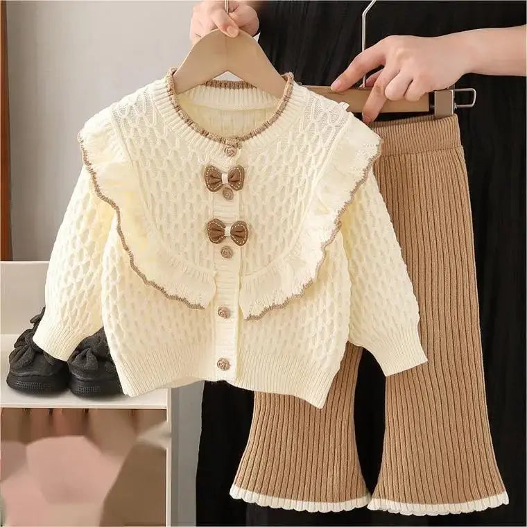 Girls Off White Knitted Top And  Palazzo Pants