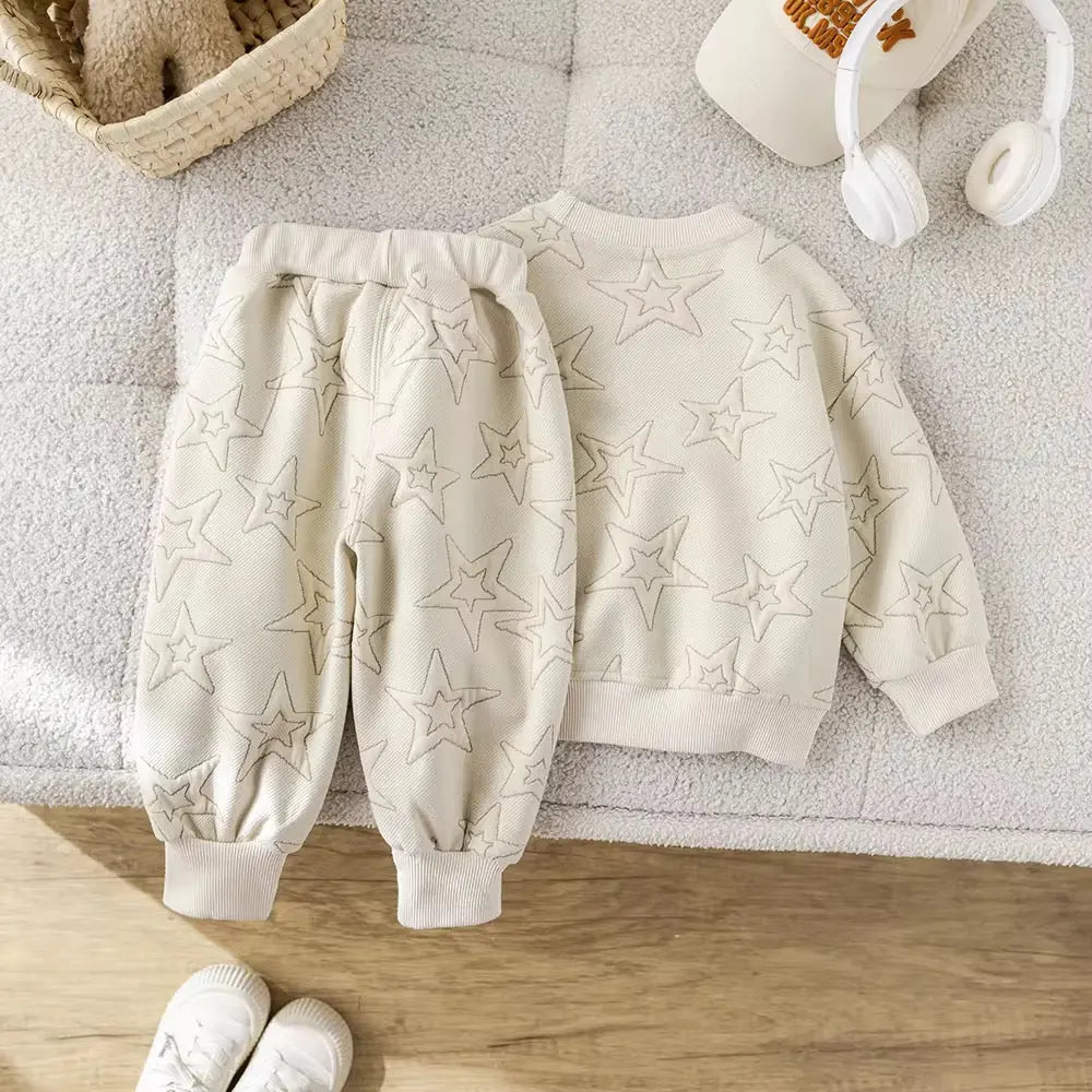 Boys White Starry Co-Ord With Button Details