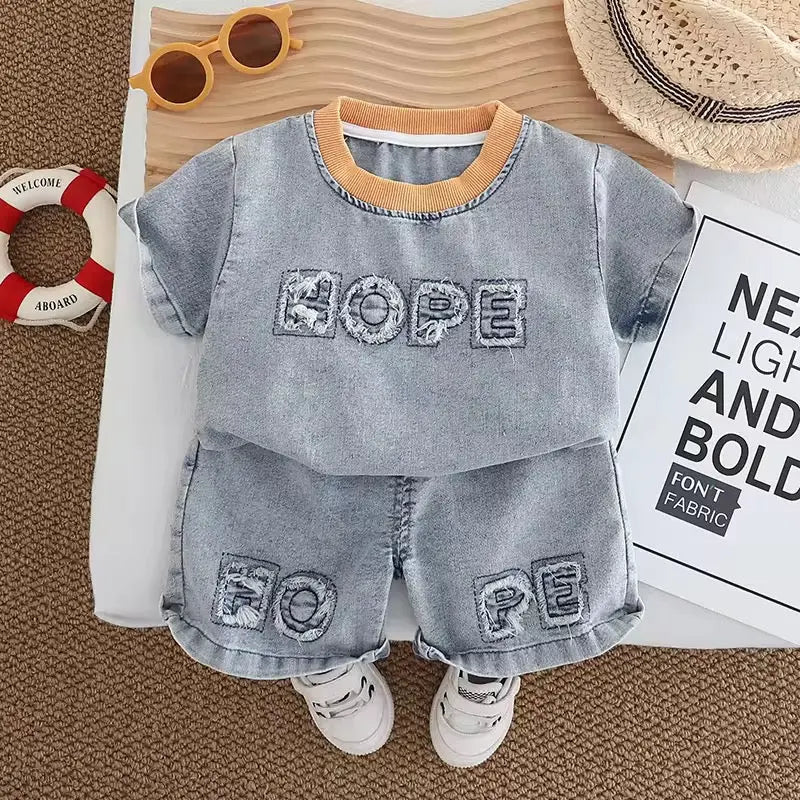 Boys Denim Set With Patch Detail
