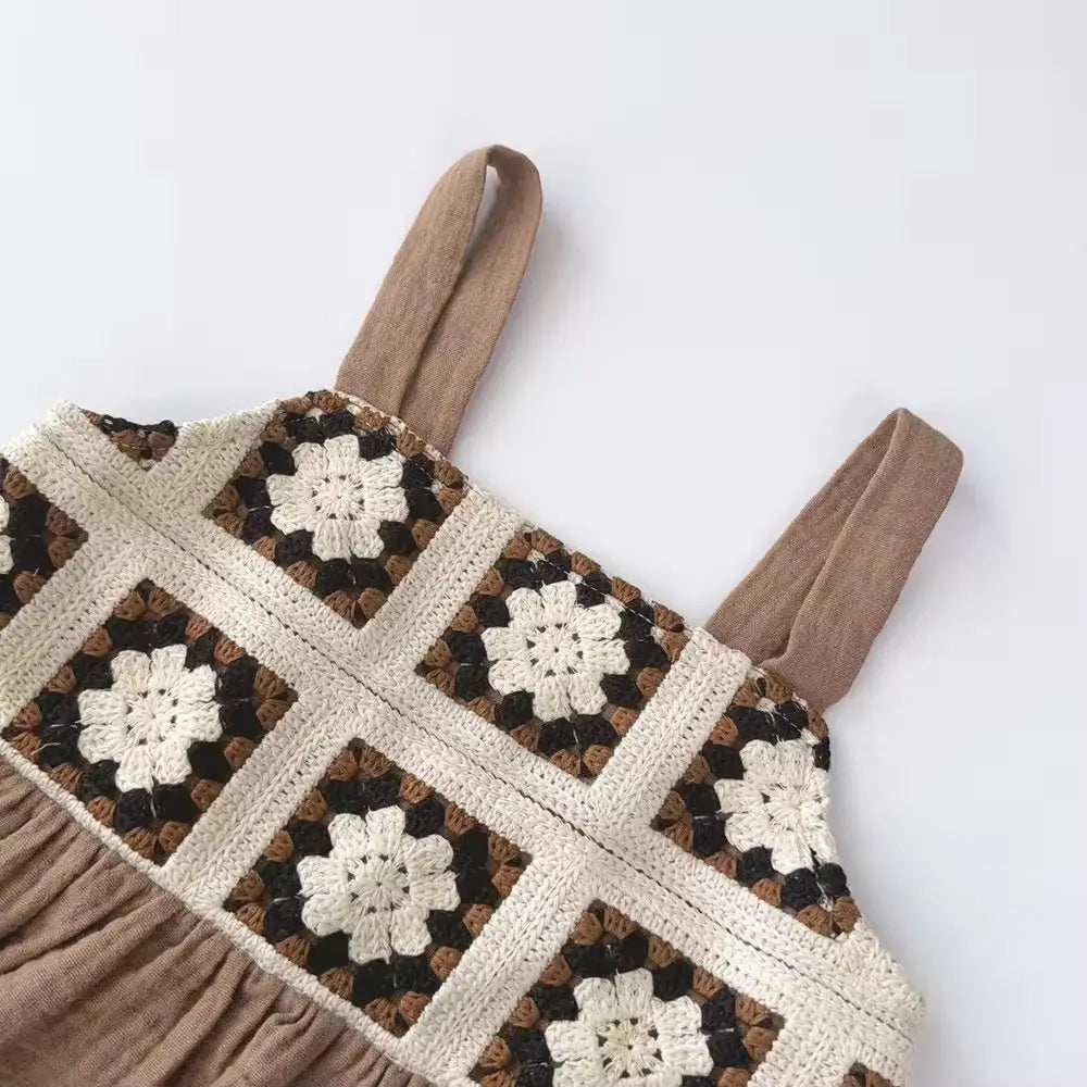 Girls Boho-Bloom Crochet Top And Pant Set