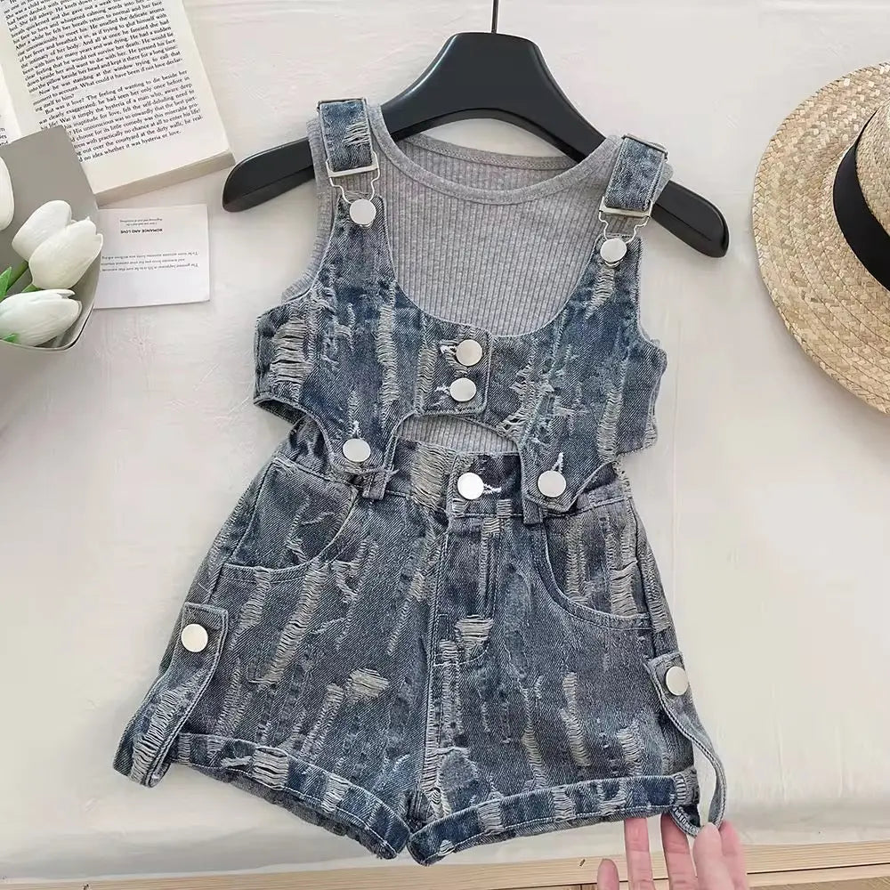 Girls Rugged Denim Dungaree Set