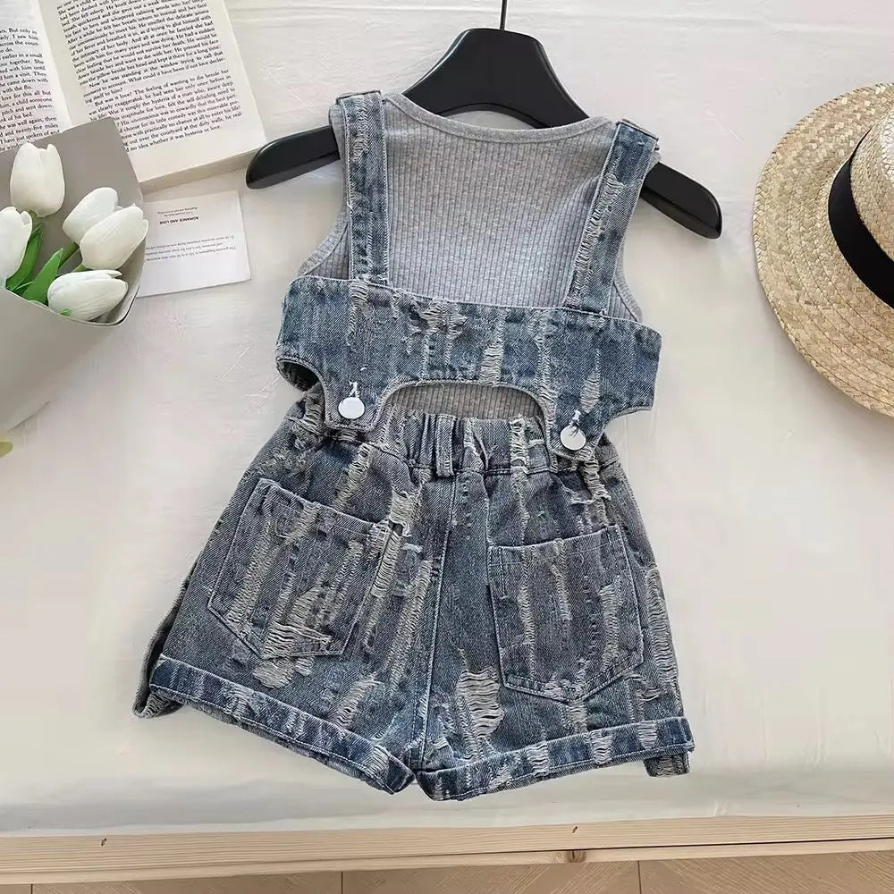 Girls Rugged Denim Dungaree Set